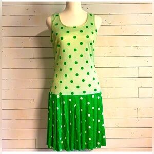 60’s 70’s Vintage Handmade Polka Dot Drop Waist Pleated Dress